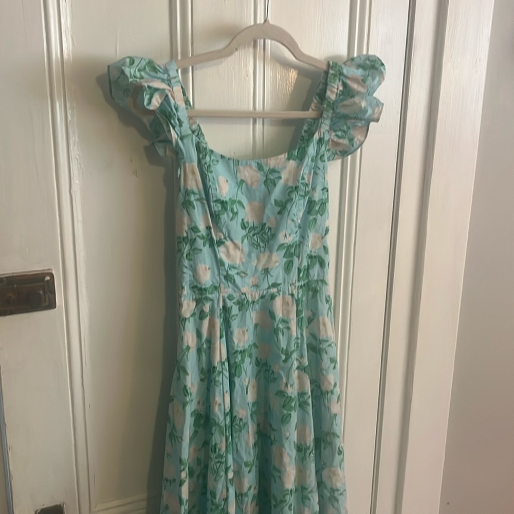 Hill House Daphne Dress Cotton Floral Midi in Blue Roses